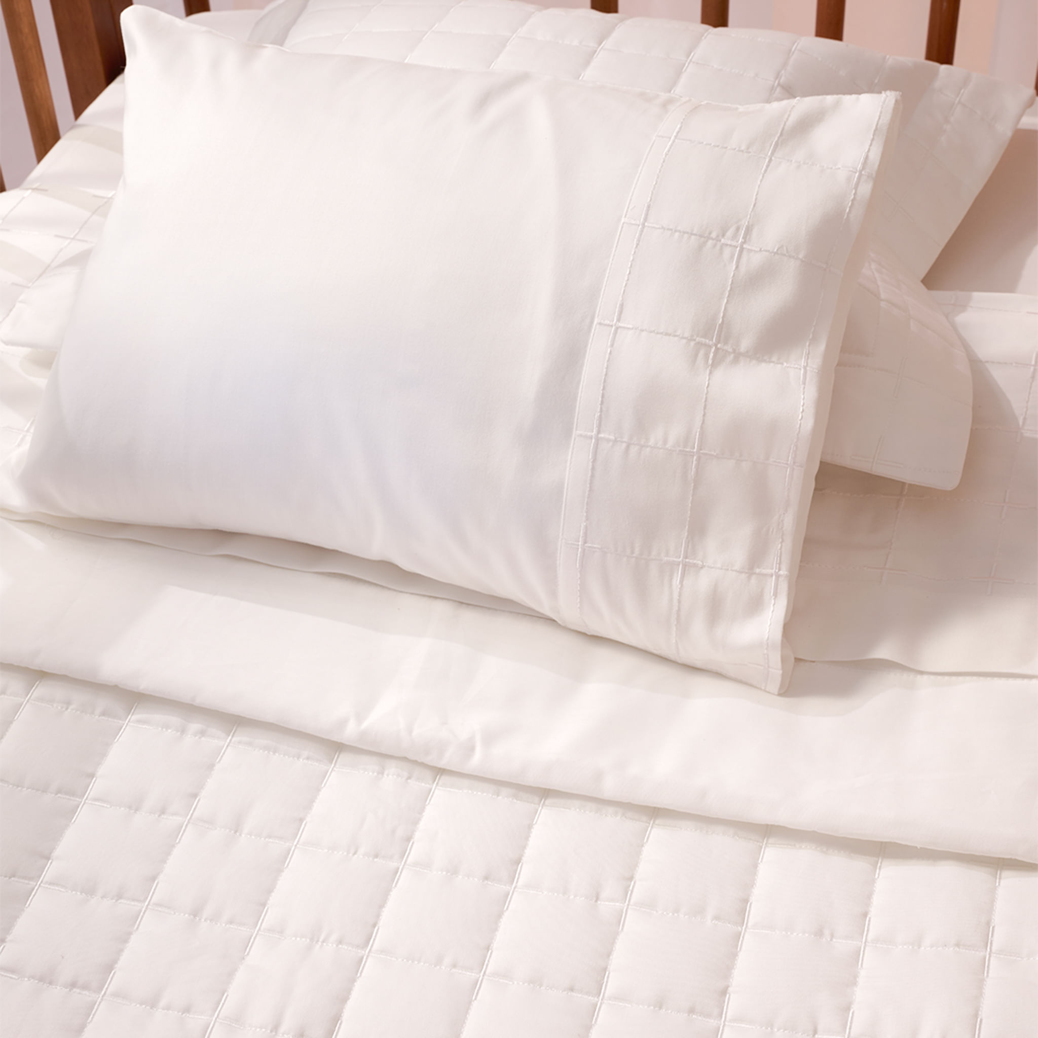 07 03 0344 Jg de Lencol Quadrilage Branco Branco 002